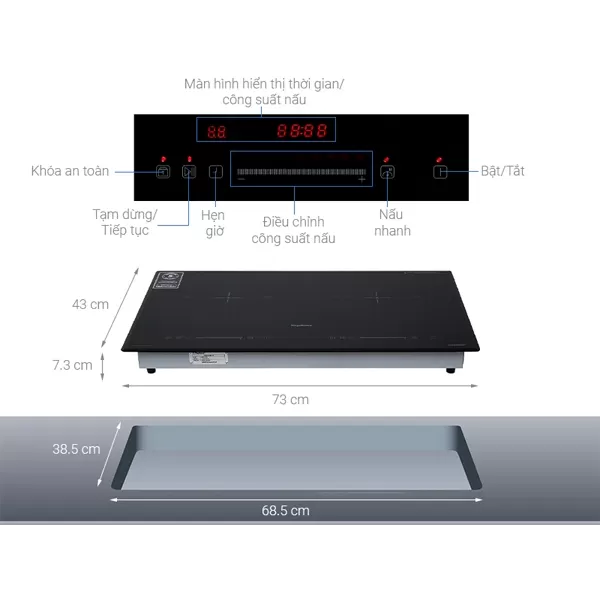Bếp từ đôi Nagakawa NAG1213M Công suất 4400W